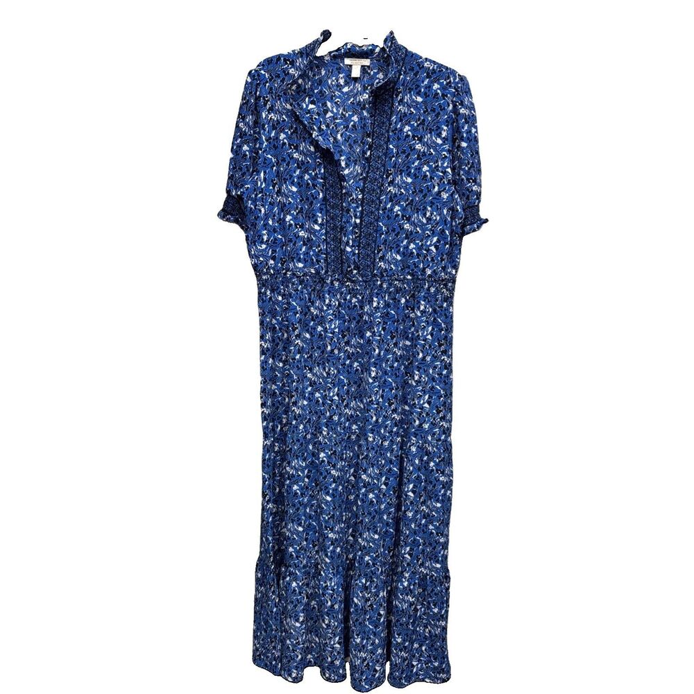 London Style Maxi Dress 18 Boho Floral Ruffle Tiered Blue Coastal Grandma